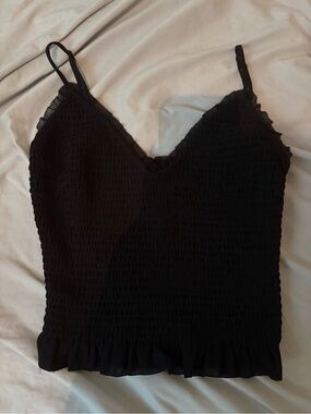 Wilfred Black Smocked V-Neck Cami with Ruffle Hem